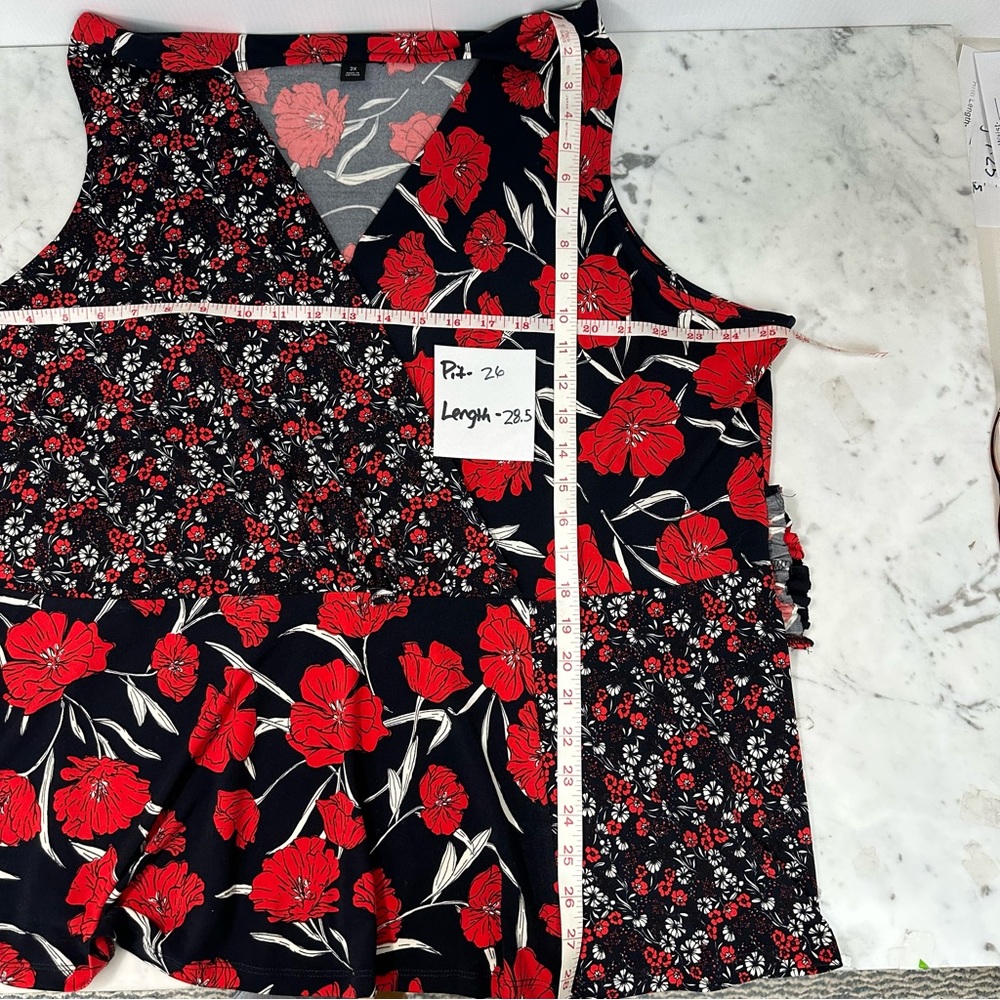 J Jason WU Top plus sz 2X blue red floral Peplum Sleeveless Stretch wais… - Picture 10 of 10